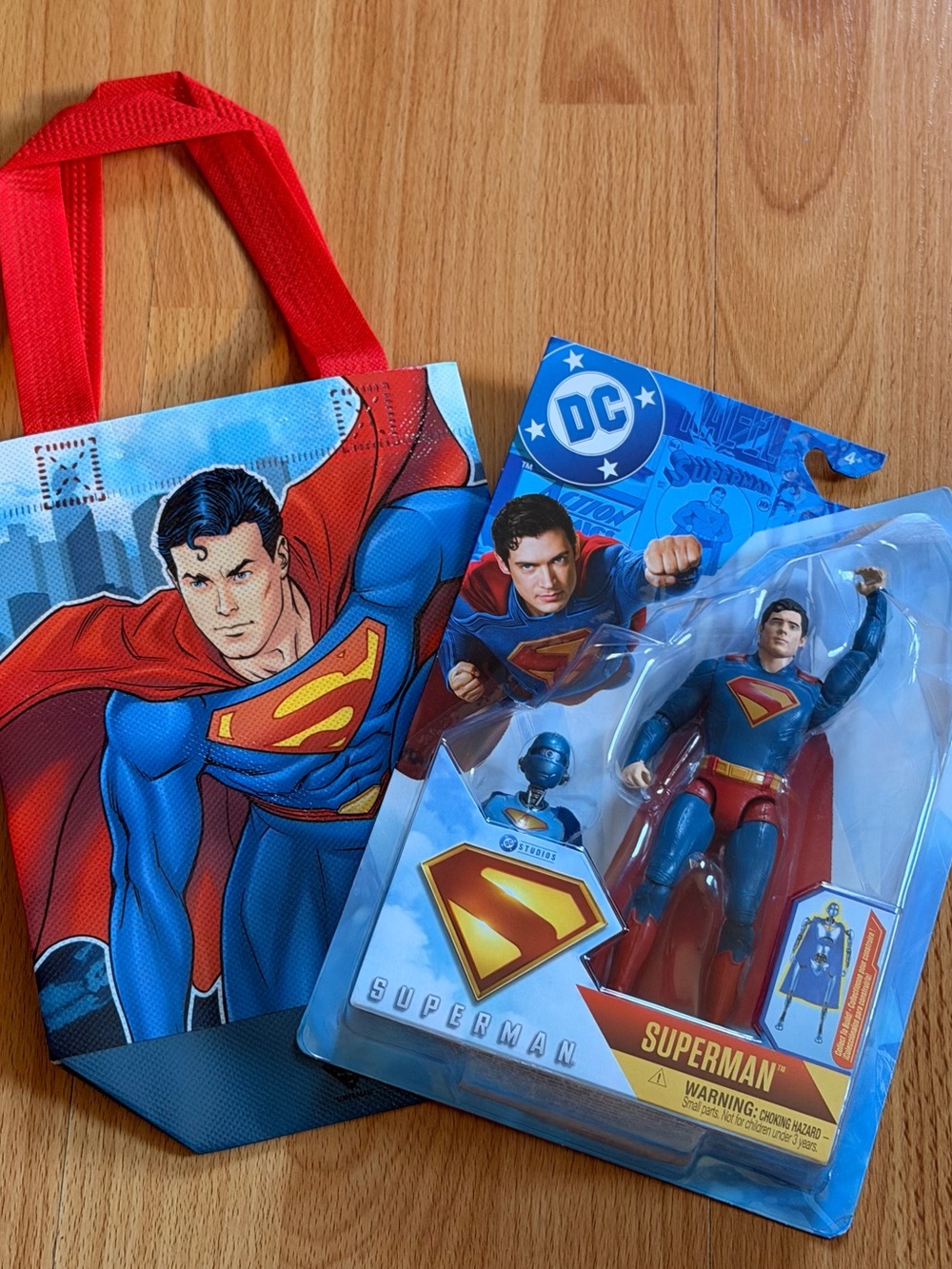 DC Superman Red and Blue Tote Bag with Action Figure